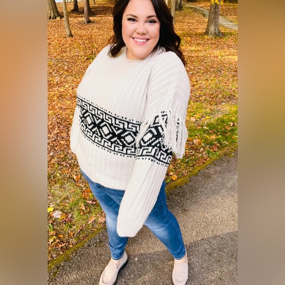 Ready For Anything Taupe & Black Tassel Aztec Sweater - Picture 15 of 16